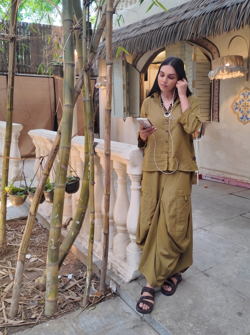 Dreya Olive Dream Cotton Co-Ord Set for Women